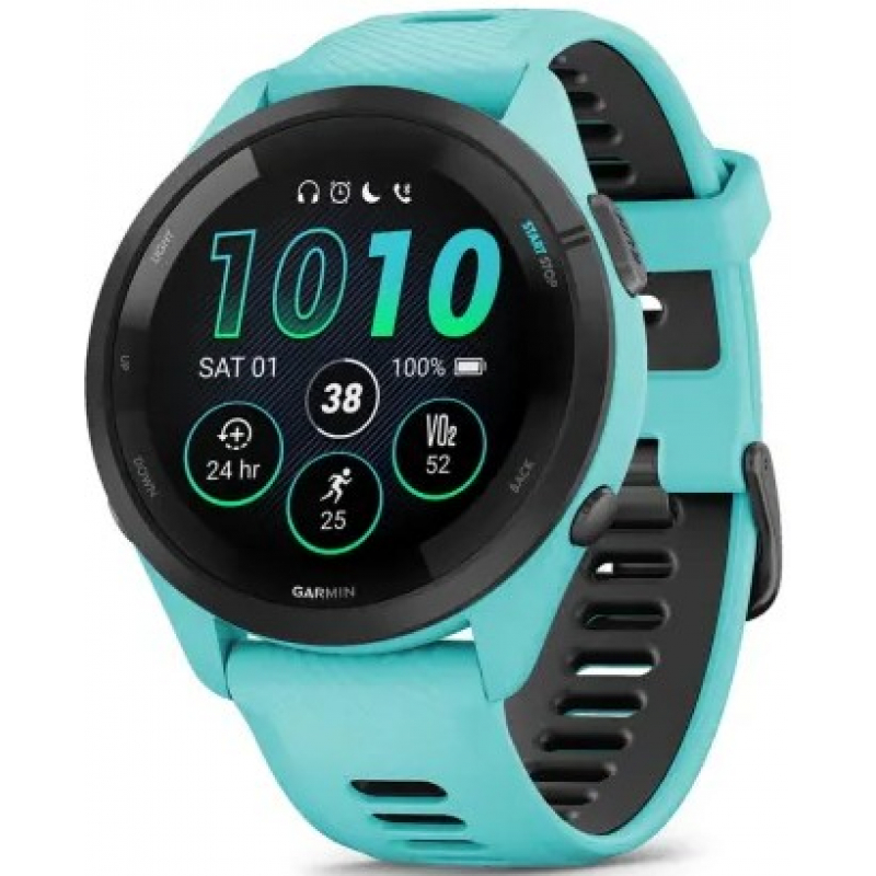 Garmin Forerunner 265 Black Bezel with Aqua Case and Aqua/Black Silicone Band 46mm